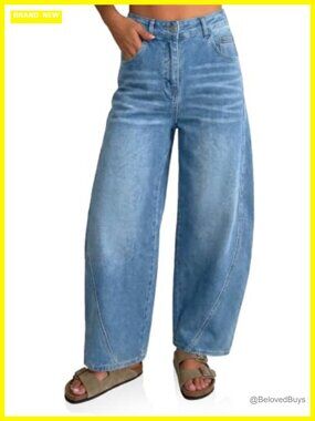 High Waist Wide Leg Cropped Jeans Stretch Denim Baggy Pants